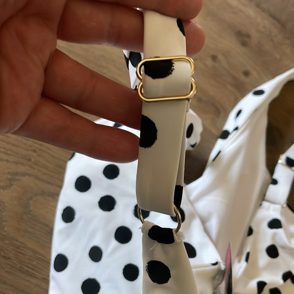 Pin-Up Polka Dot Striped Tie Front Keyhole Cheeky 1-Pc Swimsuit L White Black - Picture 10 of 15